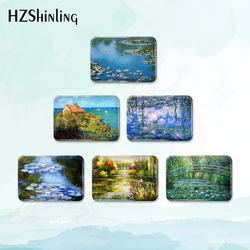 2023 New Claude Monet Paintings Badge Brooch Water Lilies Rectangle Button Pin Backpack Decoration Round Jewelry Women Gift