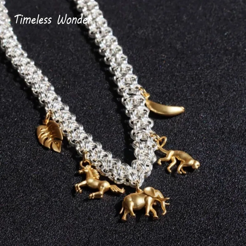 Timeless Wonder Elephant Monkey Horse Banana Charms Necklace for Women Designer Jewelry Goth Vintage Punk Top Cute Rare Mix 4041