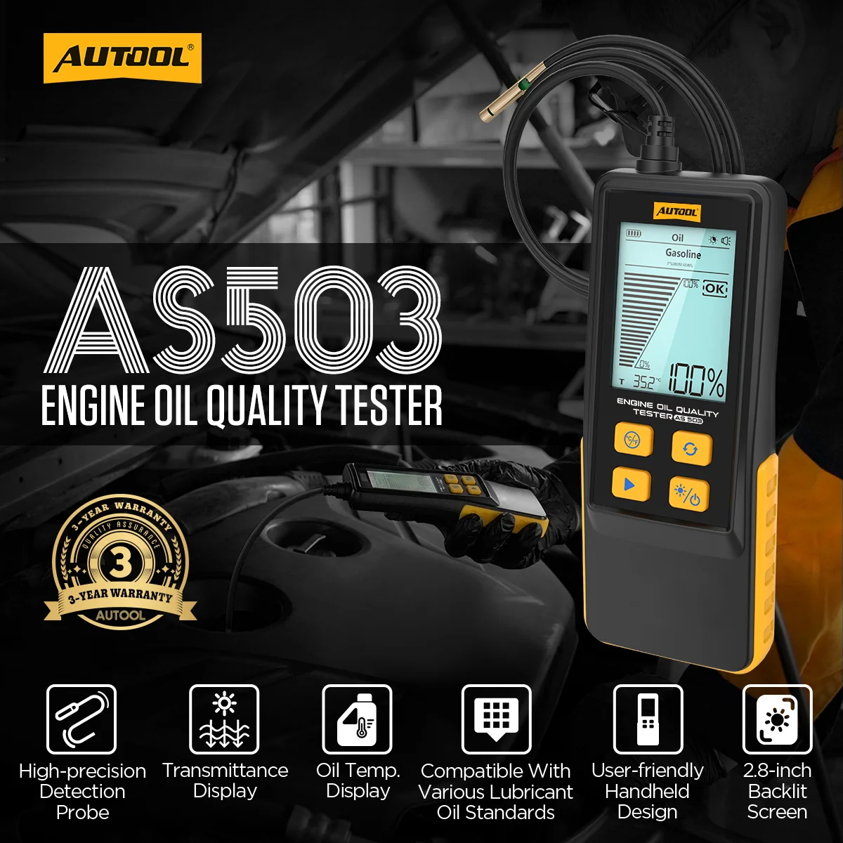 AUTOOL AS503 Auto Motor Öl Tester Durchlässigkeit von Benzin und Diesel für Auto Motor POA Öl Qualität Temperatur ° C ° F – Detail 1