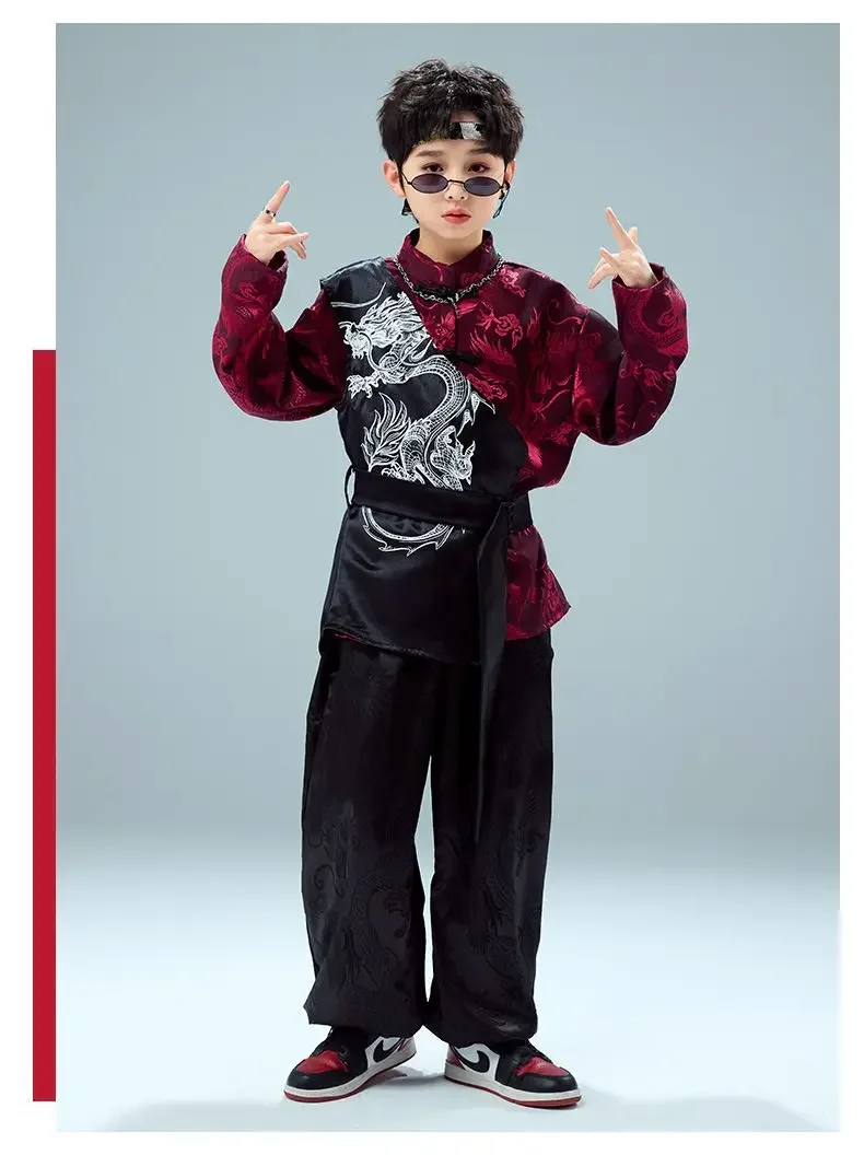 2025 Chinese Ancient Knight-errant Kung Fu Clothing Children's Cool Street Dance Style Wushu Set Martial Arts Performance Outfit