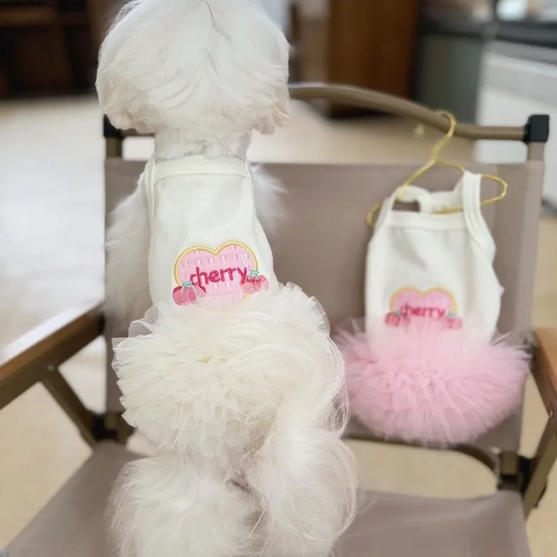 2024 Fluffy Gauze Skirt Dog Clothes Spring and Summer Clothes Summer Thin Pet Vest