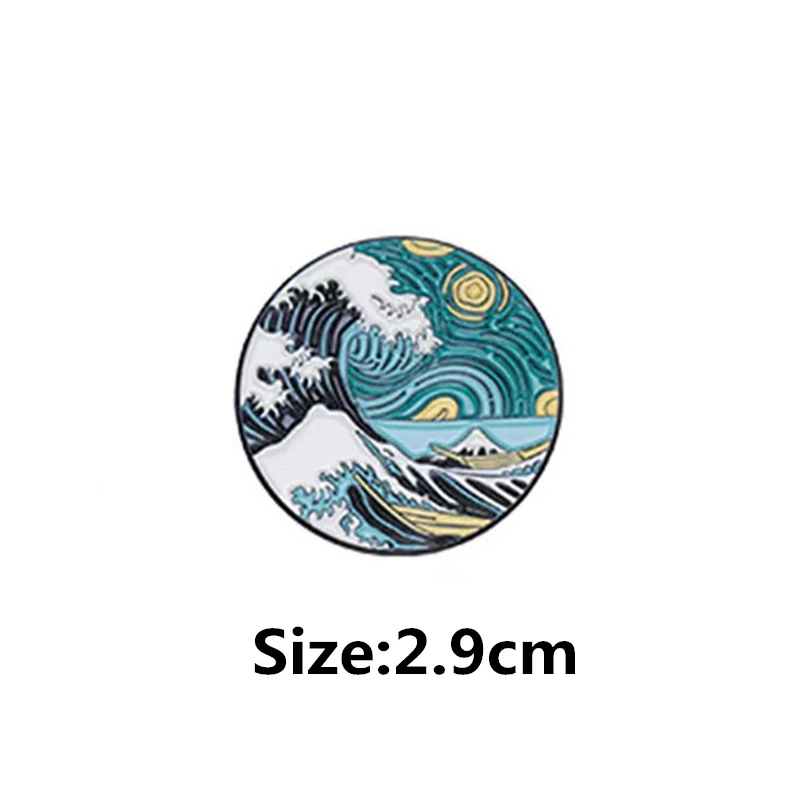 Fun Van Gogh Oil Painting Enamel Pins Custom Starry Night Scream Wave Metal Brooch Lapel Badge Art Jewelry