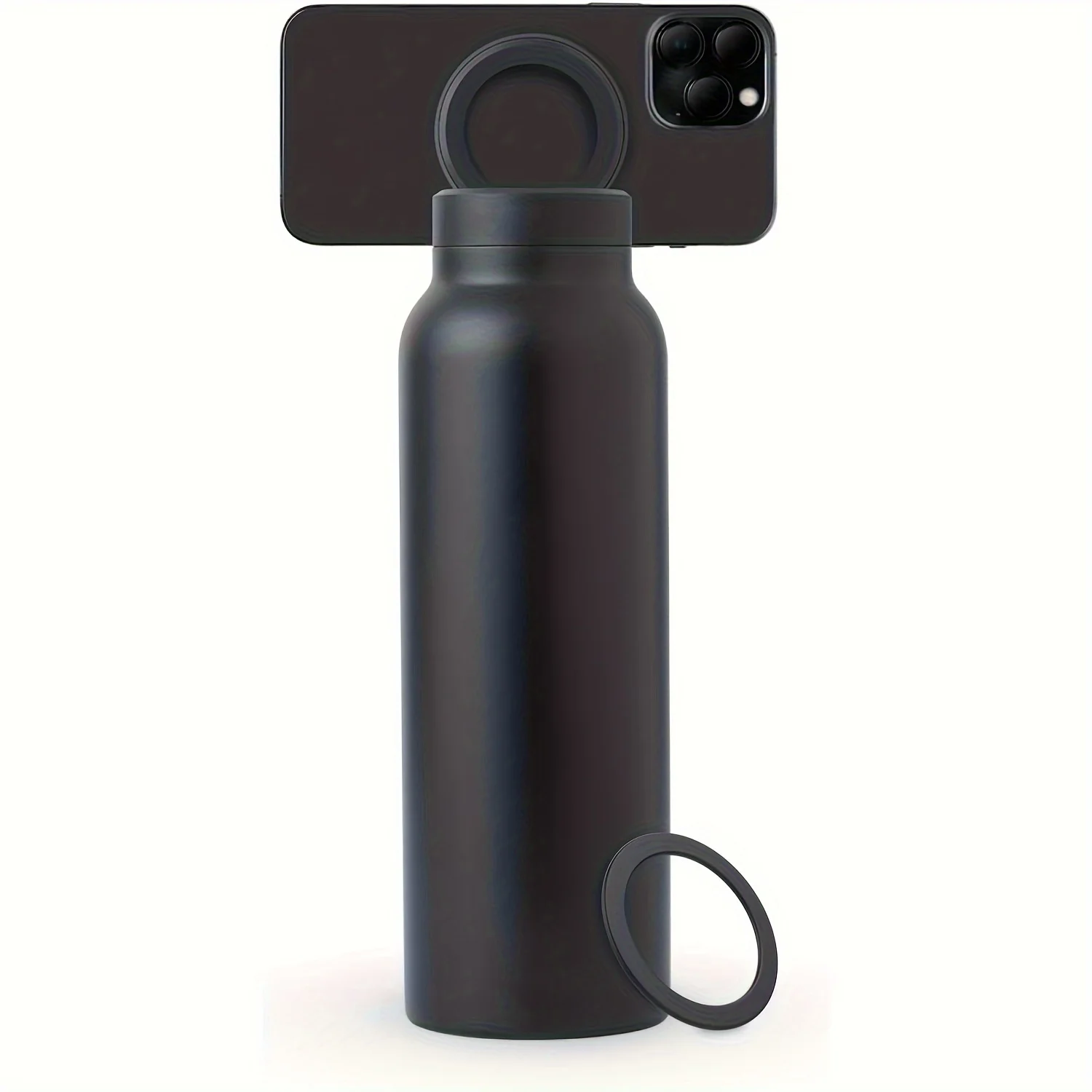 

700ml Stainless Steel Water Bottle with Phone Holder - Insulated, Foldable Tripod Stand for Outdoor, Car, Selfie Use - 700ml
