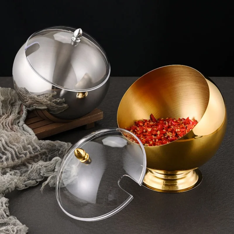 Stainless Steel Oblique mouthed Sauce Bowl with Lid Hot Pot Buffet Seasoning basket bowl Jar dish Container Salad Spherical Bowl