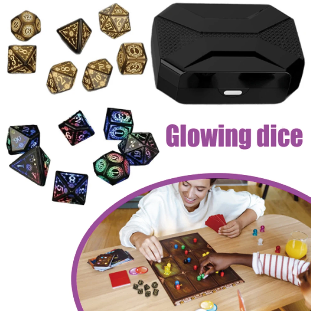 

7 шт. светящиеся игральные кости Dungeons Dragons, светодиодные электронные игральные кости с зарядным устройством, набор многогранных кубиков для ролевых игр, настольных игр