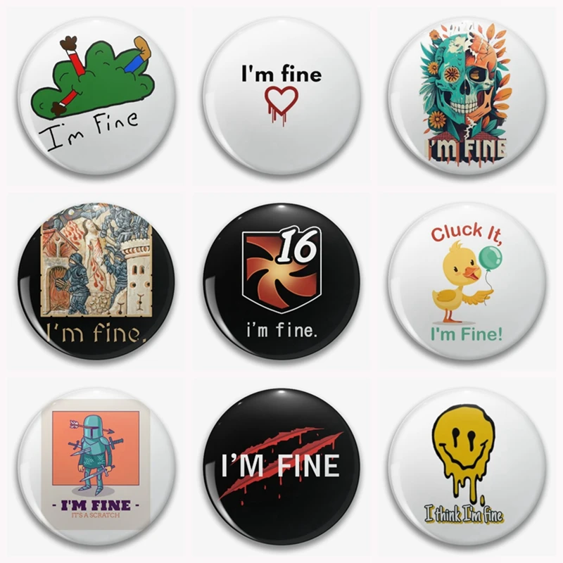 Funny Cute Cat Meme It's Fine I’m Fine Everything is Fine Button Pin Cartoon Duck Cluck it Brooch Badge Backpack Decor 58mm