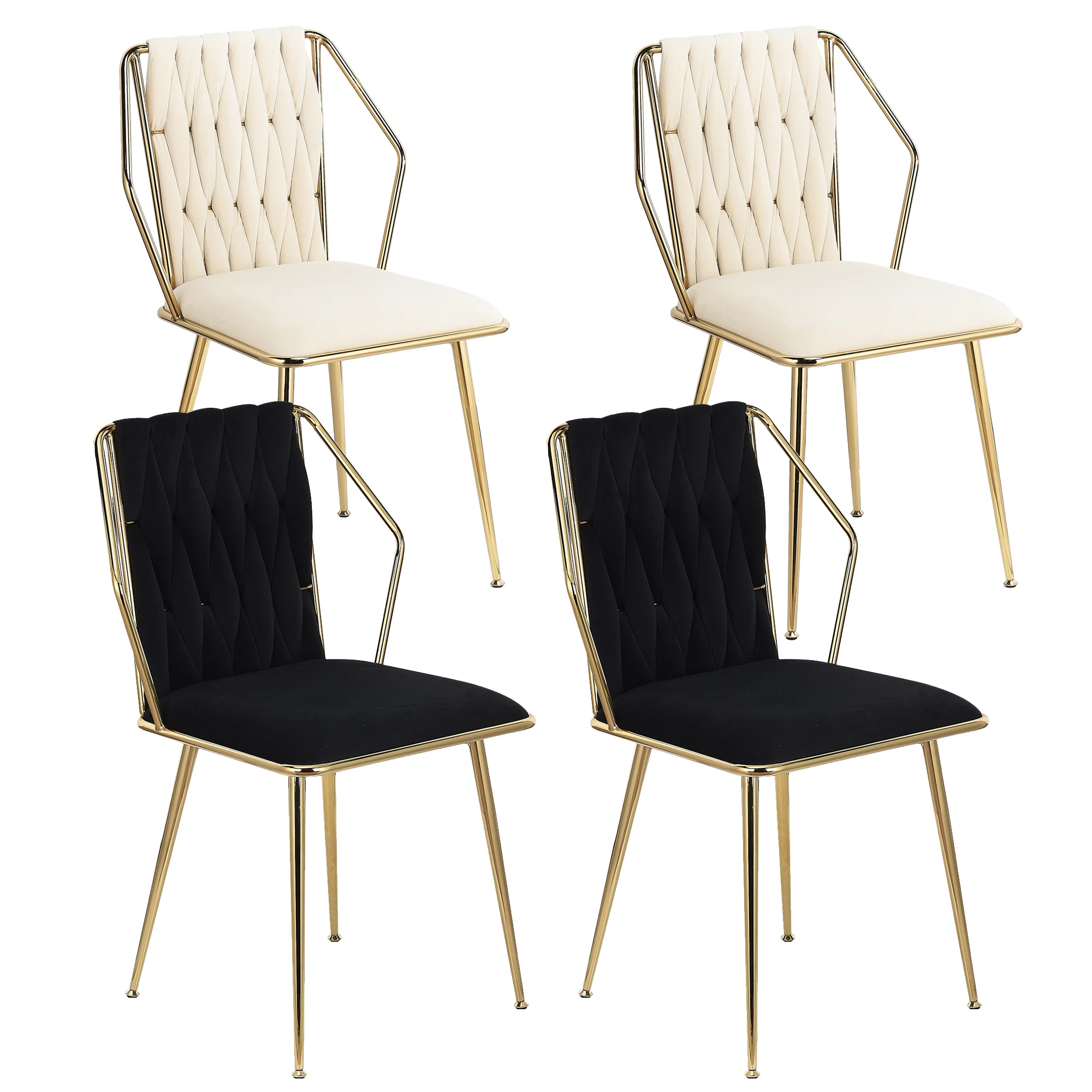 Anajqaqia Set da 2 pezzi Sedia da pranzo in velluto 44 × 84,5 × 39 cm, con braccioli e schienale e gambe in metallo Sgabelli da bar per sedie dorate