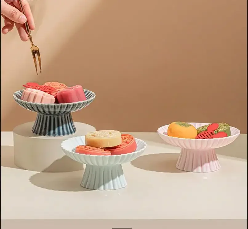 Chinese-style Ceramic High-foot Dessert Plate Birthday Wedding Candy Snack Decoration Service Tray Home Tableware