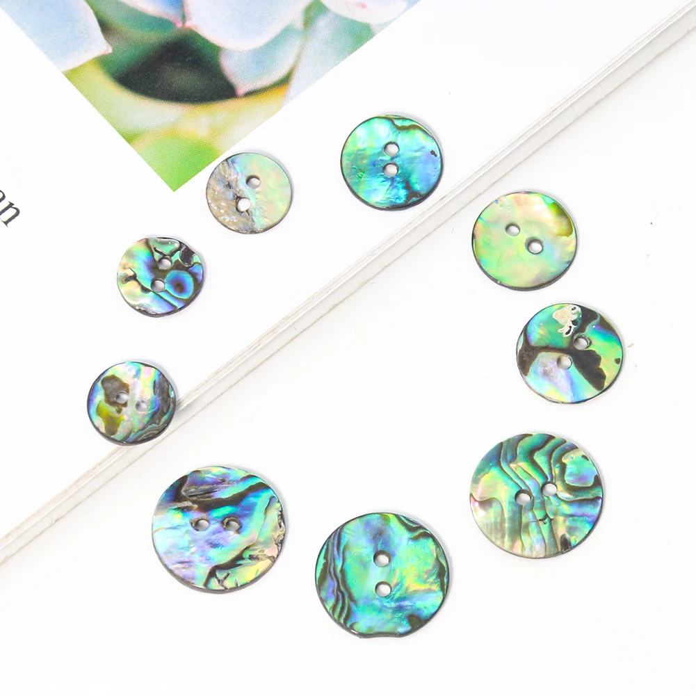 10PC Real New Zealand Abalone Shell Sparkling Round 2-hole Flatback Button Spacer Pendant Scrapbook Apparel Sewing Embellishment