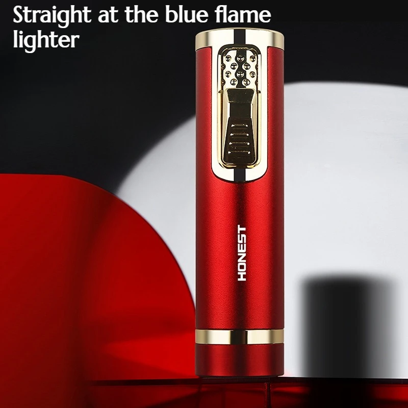 

NEW Windproof Blue Flame Metal Body Inflatable High-end Cigar Lighter Adjustable Discharge Port Gift Cigar Accessories