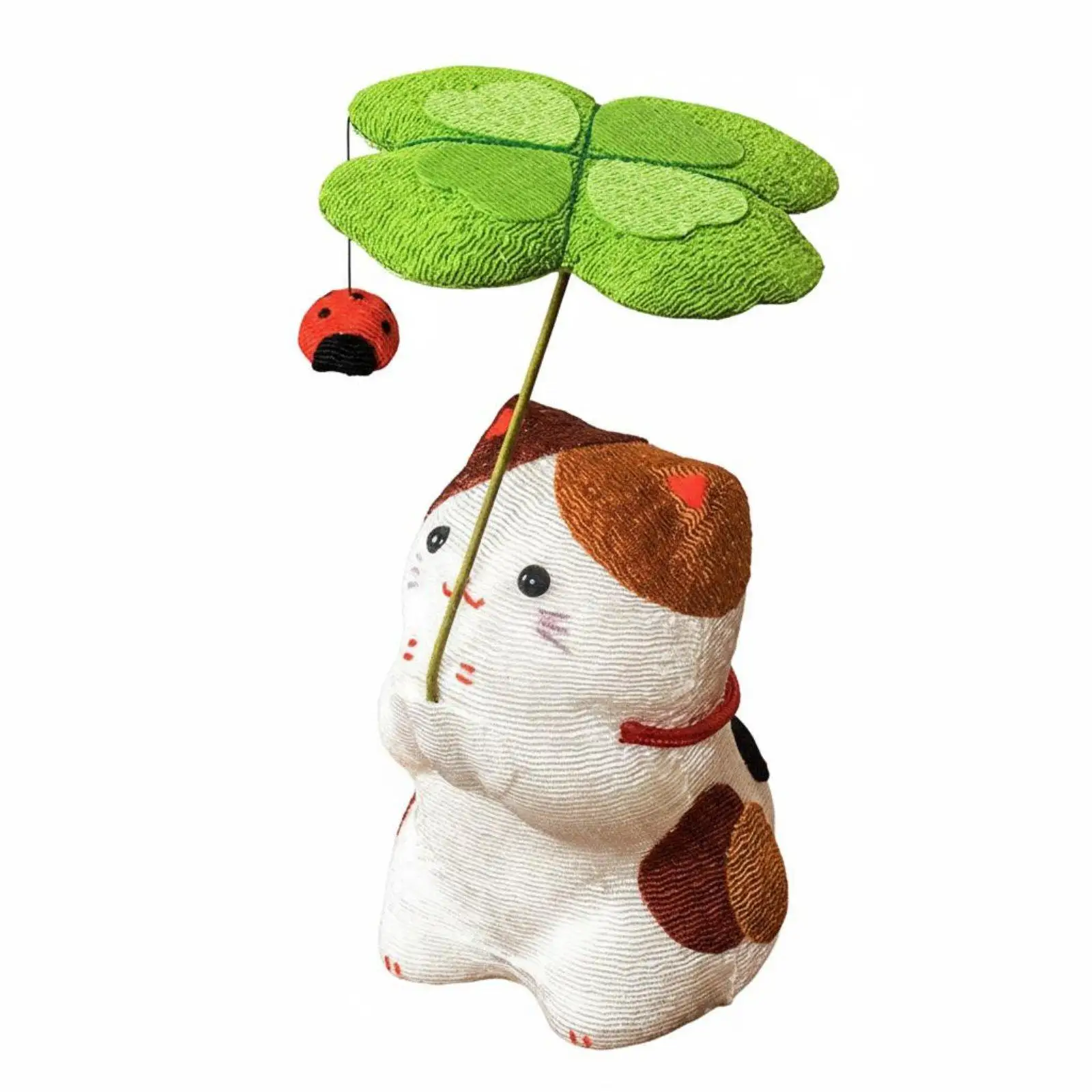Cute Cat Car Bobblehead Silk Ceramic Lucky Four Leaf Clover Japanese Animal Figurine Ornament for Vehicle Dashboard Office Shelf