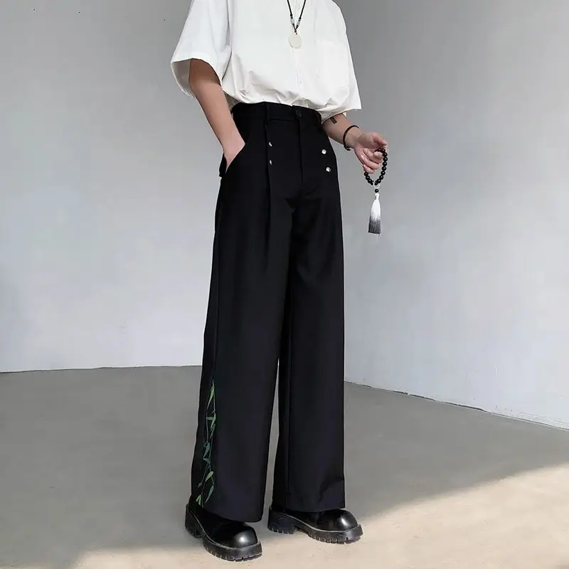

Black Baggy Ice Silk Straight Suit Trousers for Men Classic Up Designer Clothes High Quality Cheap Summer 2025 Man Suits Pants