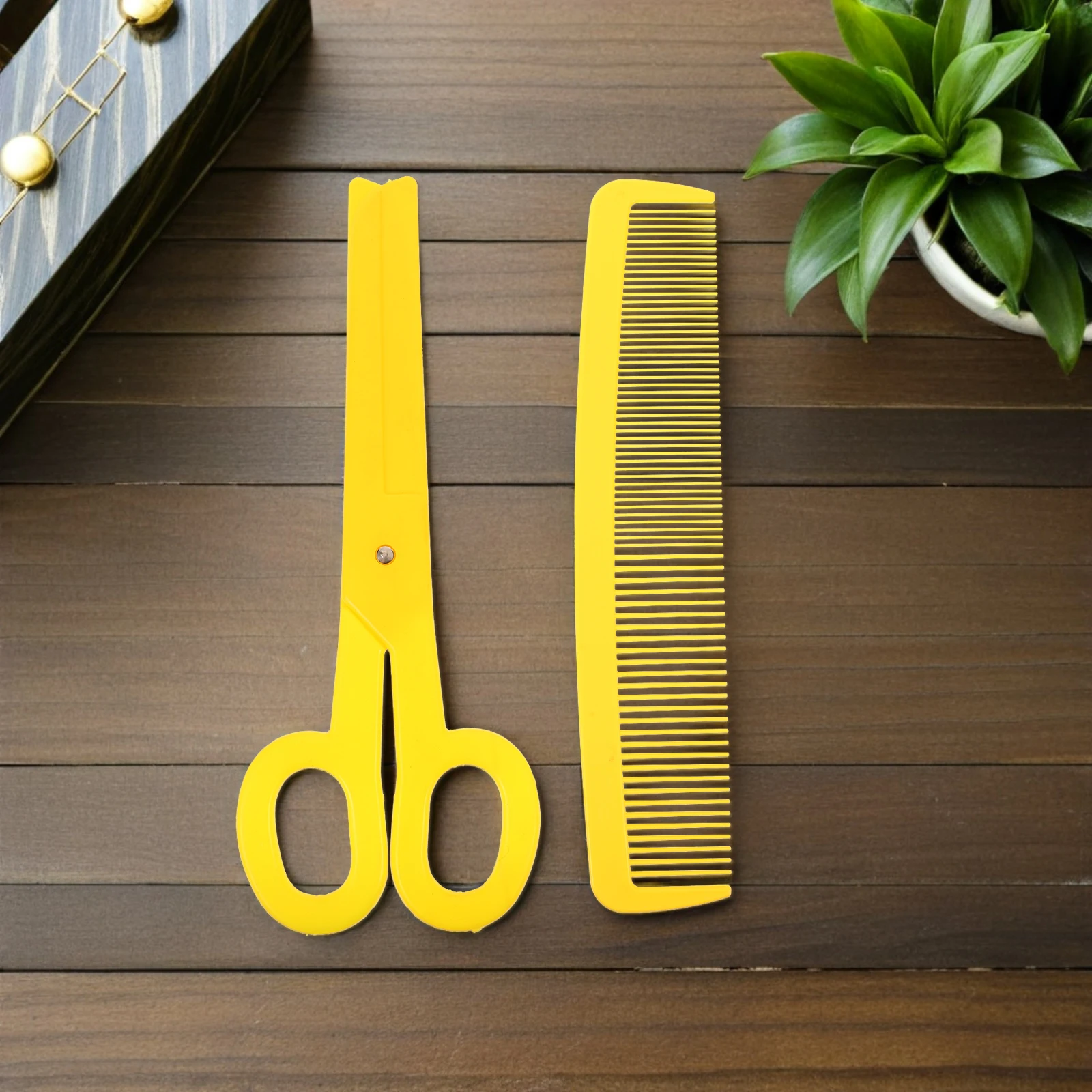 2 قطعة مشط مهرج جامبو مقص الأصفر البلاستيك العملاق الدعائم لجميع القديسين السيرك زي حفلة كرنفال الأداء المرحلة المتضخم