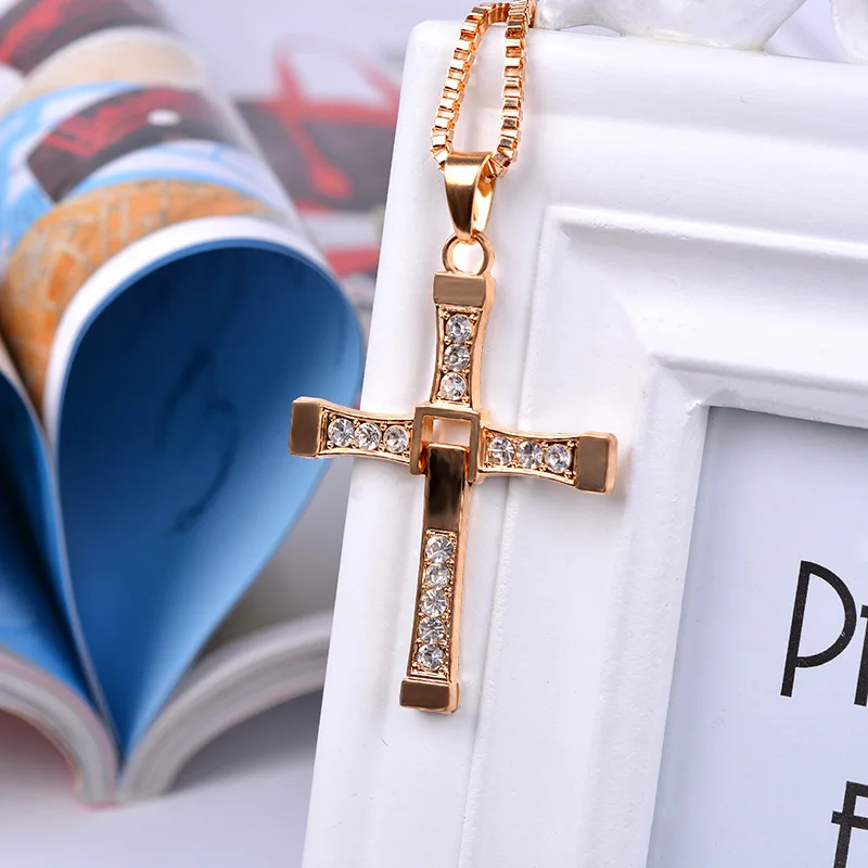The Fast And The Furious Cross Pendant Necklace Celebrity Dominic Toretto Crystal Cross Necklaces Jewelry For Men Gifts