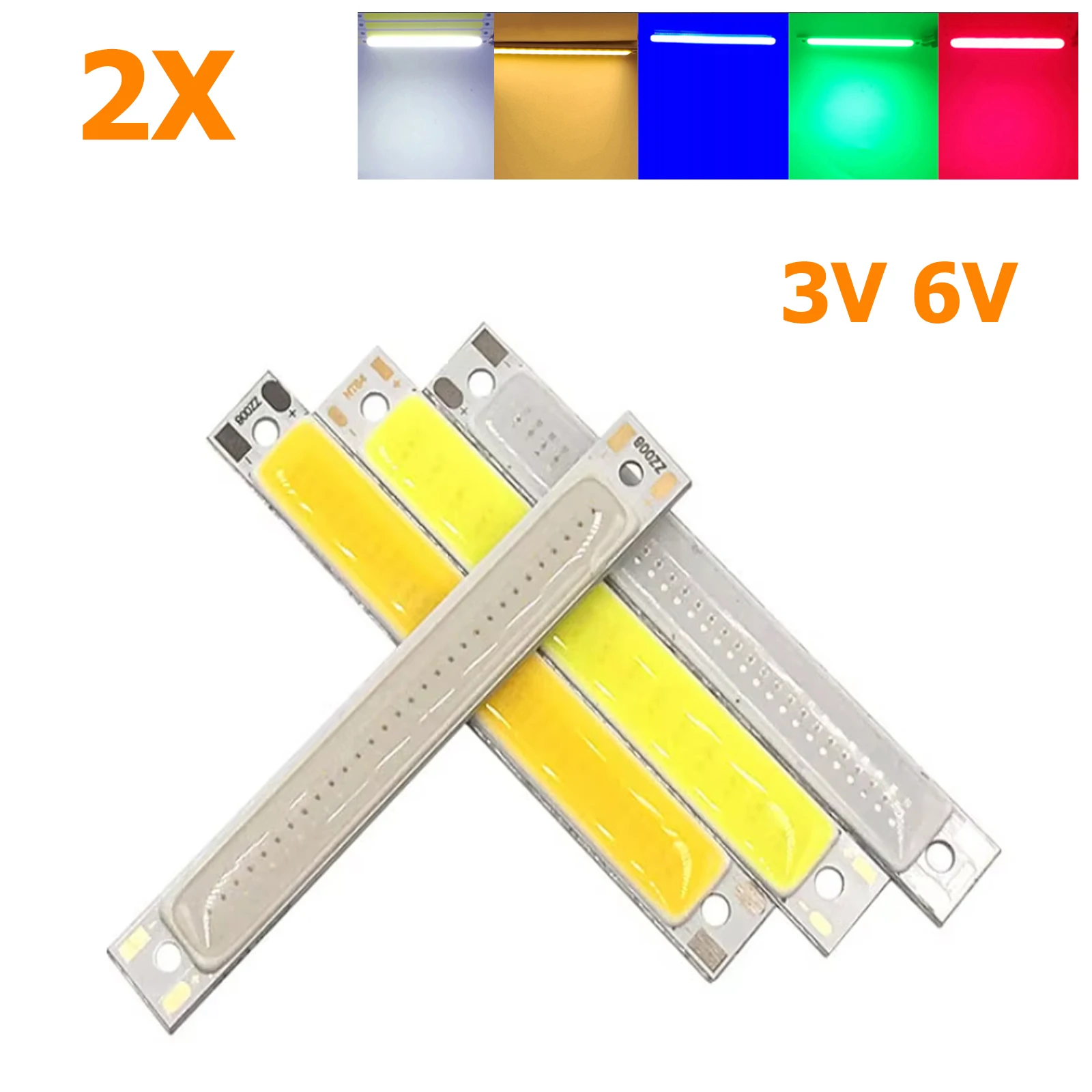 

2PCS 60*8mm 3W COB LED Chips Panel DIY Bar Red/blue/green/white Matrix On Lighting 3V For Full Spectrum Source Strip Chip Lamp