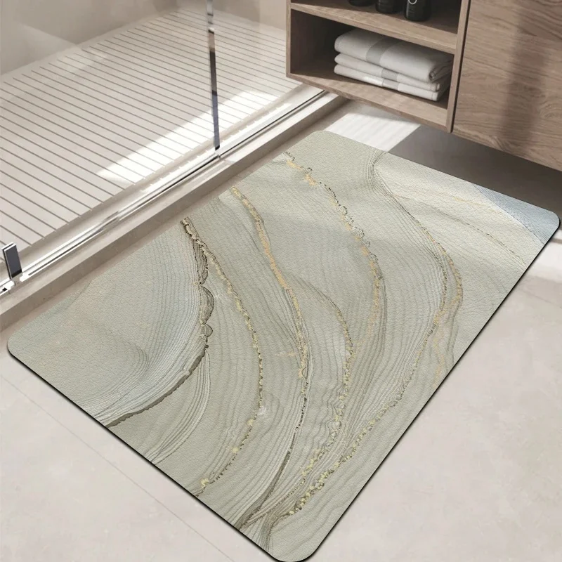 White Grey Marble Texture Doormat Non Slip Water Absorbent Bathroom Shower Floor Mat