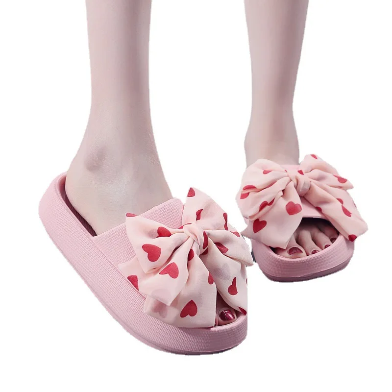 شباشب نسائية عصرية بفيونكة نعل سميك ناعم غير قابل للانزلاق مثل الراحة في الأماكن المغلقة والخارجية صنادل مفتوحة من الأمام