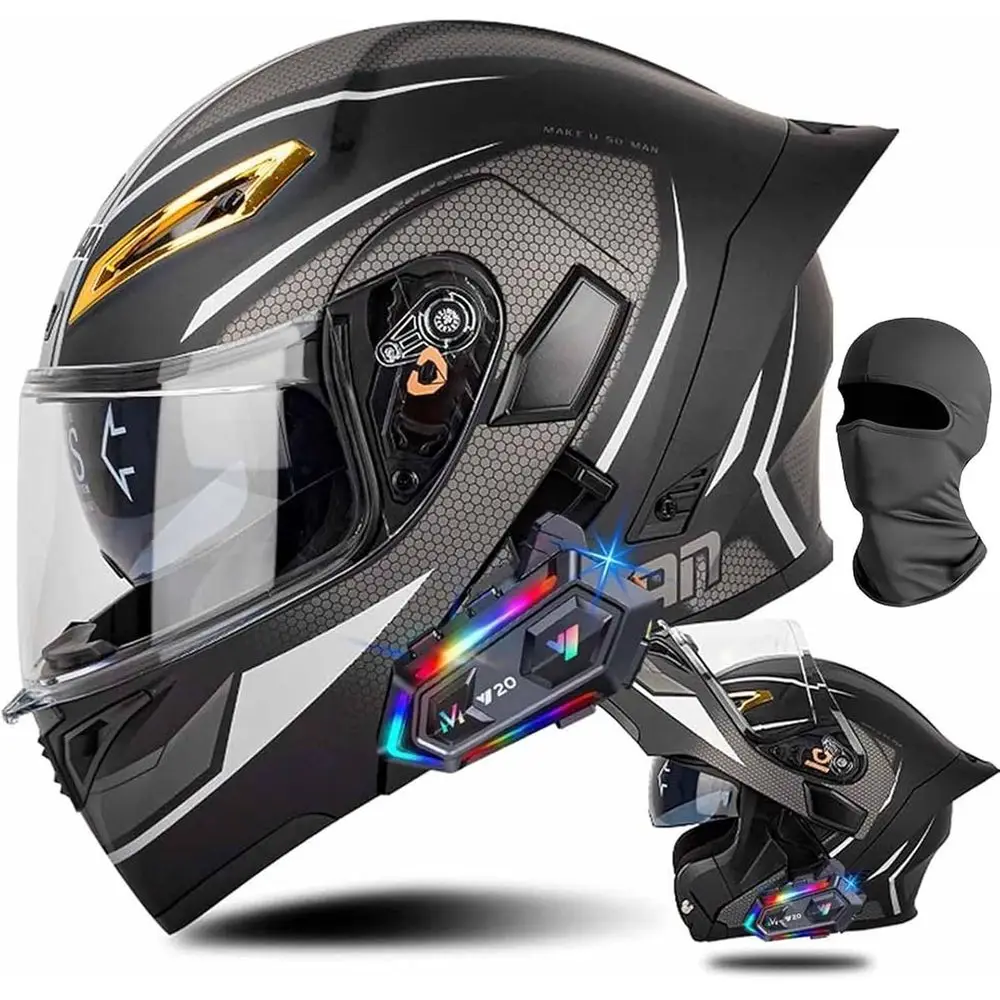

Bluetooth ular Dual Visor Motorcycle Helmets, DOT MVSS 218 Approved lip Up ulMotorcycle Helmet, with Dual Speakers and Micrope,