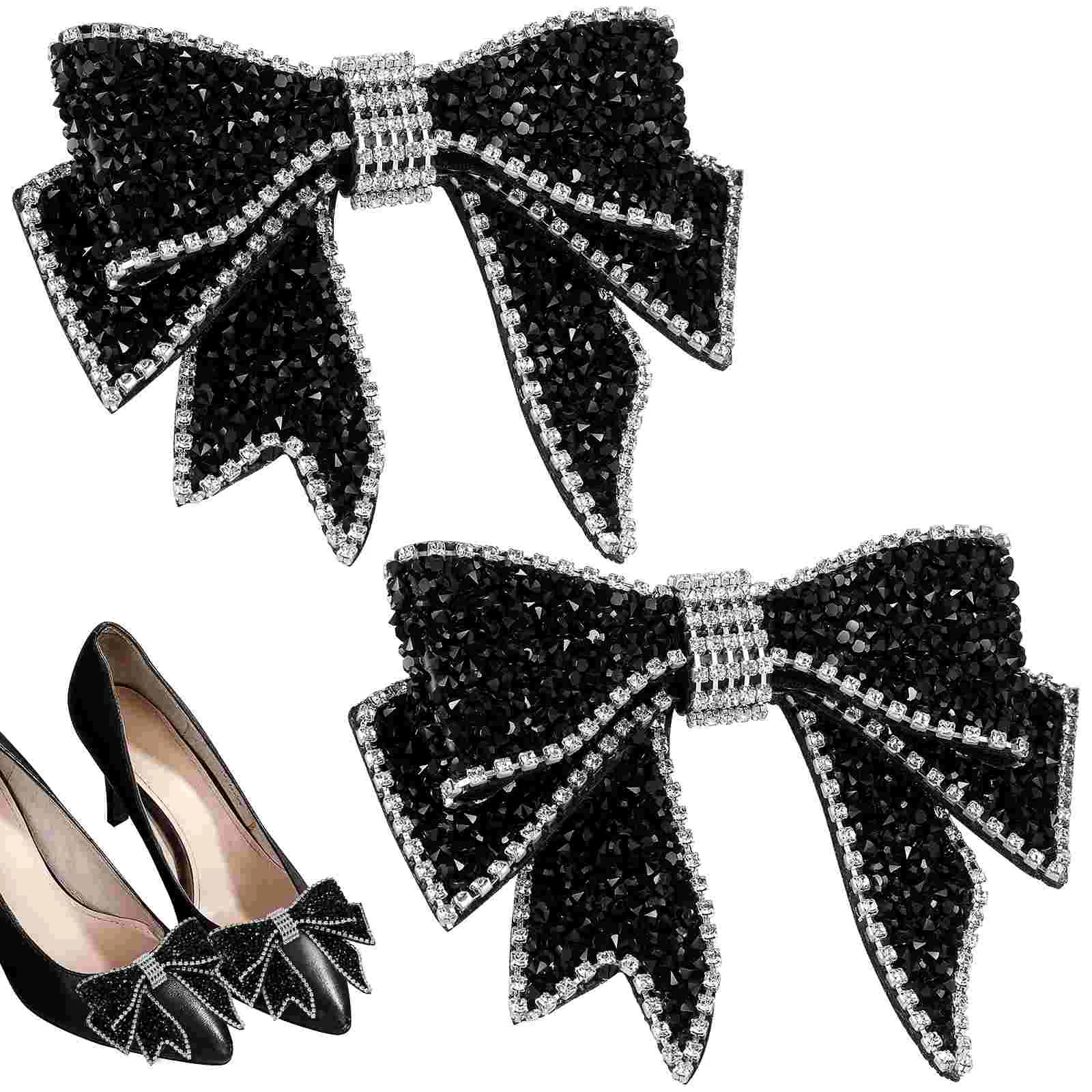 Black Bow Shoe Flower Handmade Decor Accessories DIY Bridal Shoes Rhinestone Ornament Bowknot Bride