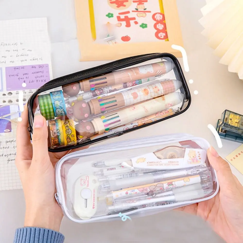 Multi-functional PVC Transparent Pencil Case Large Capacity Waterproof Cosmetic Bag Transparent Stationery Pen Bag