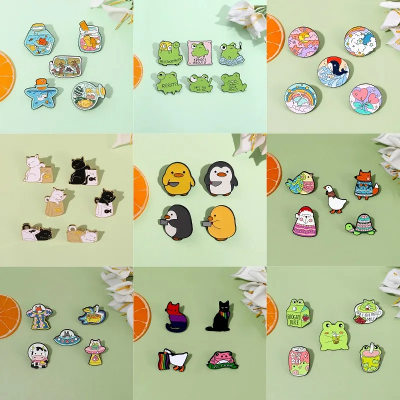 Wholesale 4-8Pcs/Set Hiking Adventure Landmark Enamel Pins Custom Cute Marine Animals Lapel Dolphin Brooches Party Jewelry Gifts