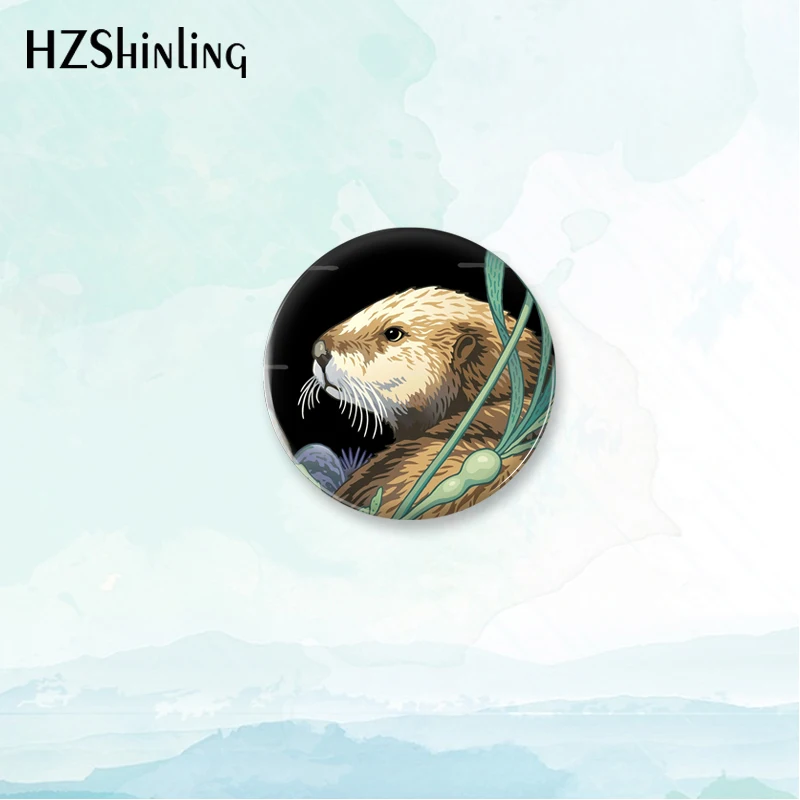 2023 New Otter Badge Brooch Cute Animal Button Pin Backpack Decoration Pins Round Jewelry Women Gift