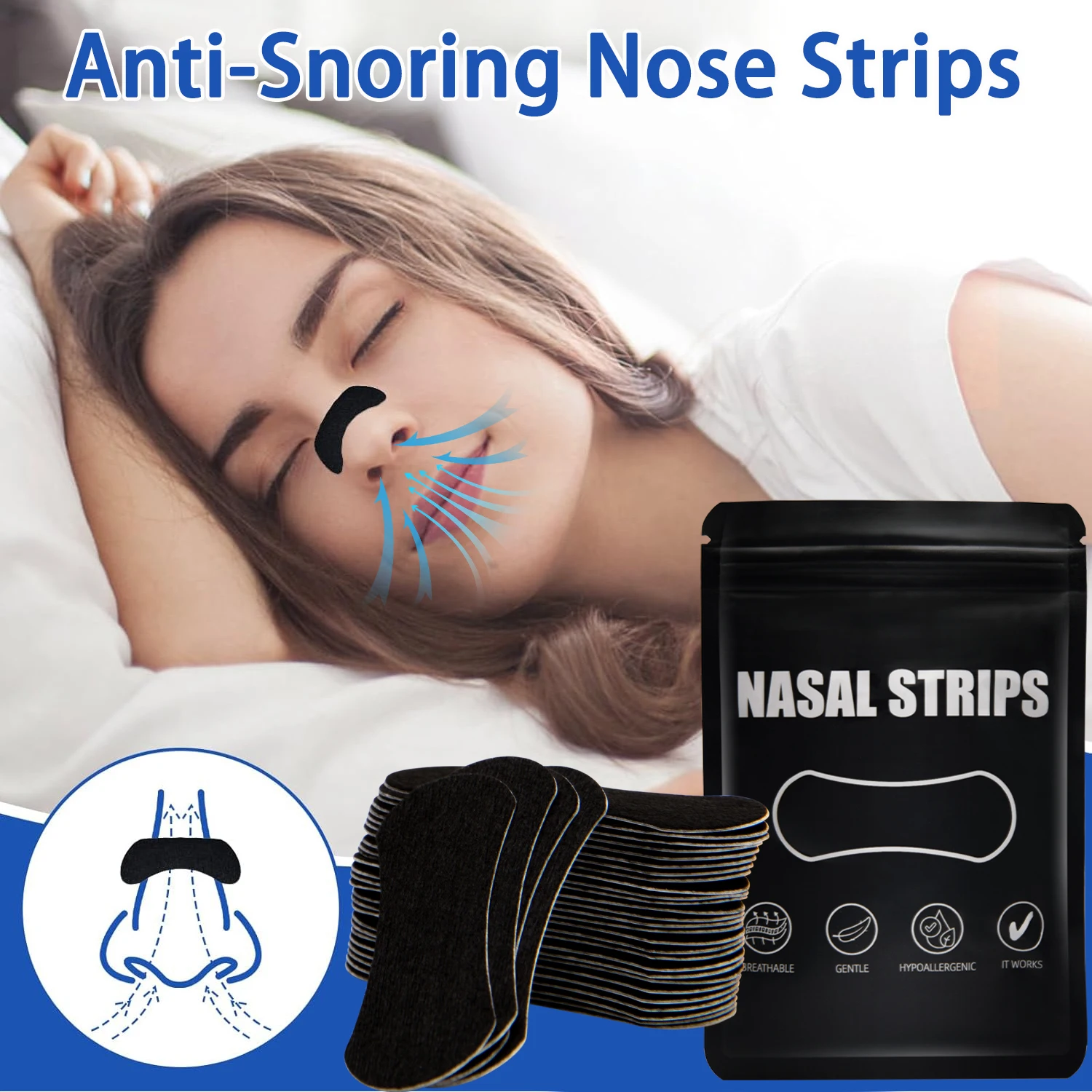 

Anti Snoring Nose Strips Breathing Correction Physical Expansion Breathable Nasal Patch Better Sleep Anti-Snoring Nasal Sticker