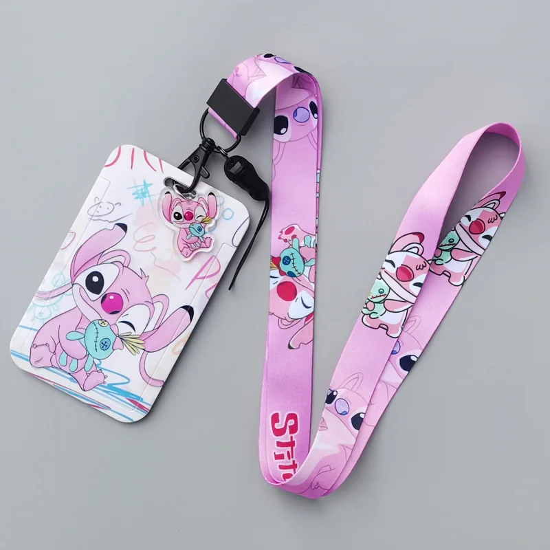 Anime Disney Lilo & Stitch Kreskówka Etui na Karty Slippage 85mm*54mm Identyfikator Uczniowski Wizytownik Karta Kampusowa Poliestrowy Smycz do Zawieszenia Brelok