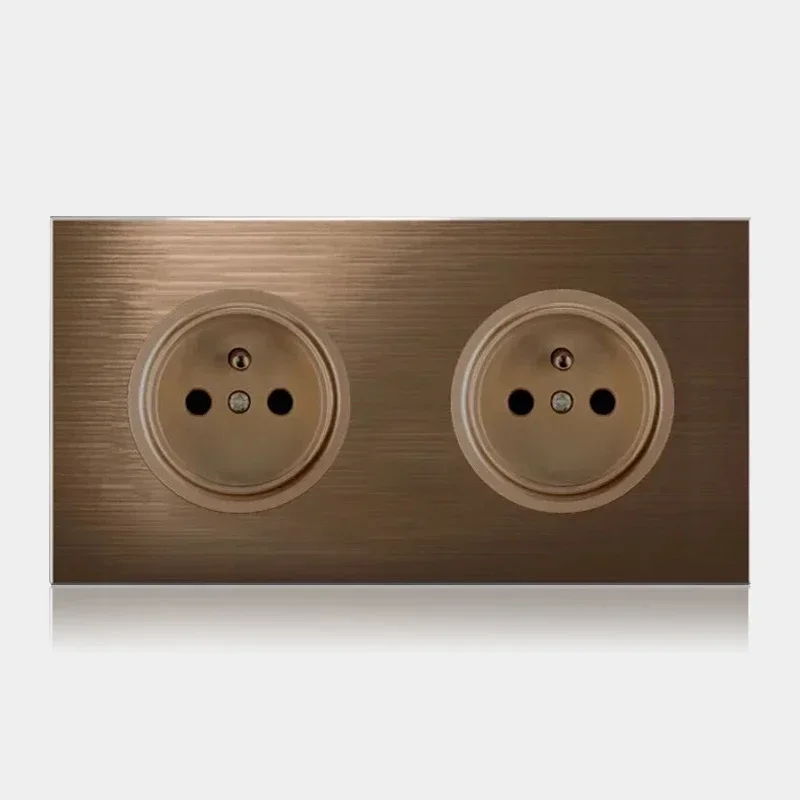 Hoge kwaliteit koffiekleur universele Retro Eu FR 220V wandlichtschakelaar, resetknopschakelaar stopcontact met LED-indicator