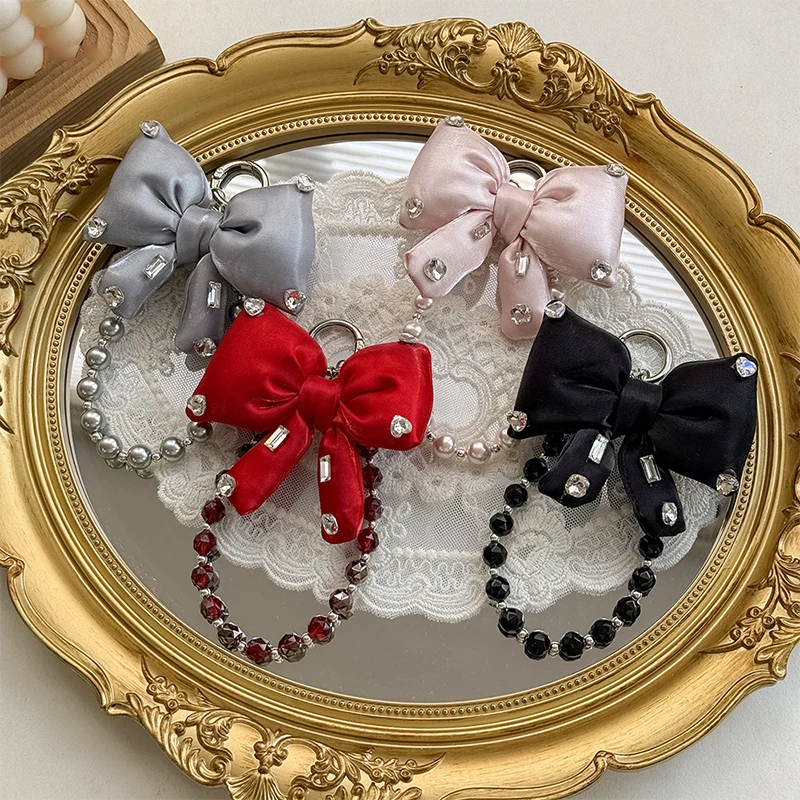 

Elegant Exquisite Bow Beaded Keychain Sweet Bowknot Key Ring Fashion Bag Hanging Decoration Universal Mobile Phone Chain Gifts