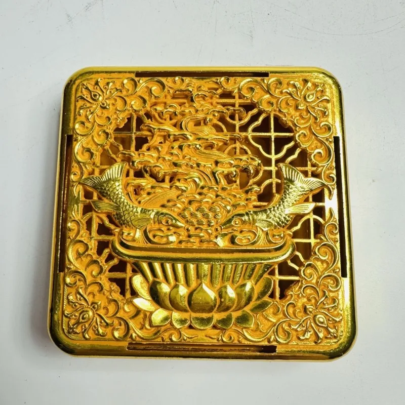 Antique Collection, Gold Openwork Inkstone Four Treasures of The Study Ornament Desktop Decorative Ornament