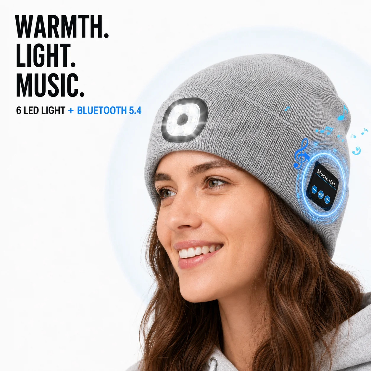 Bluetooth Music LED Beanie Hat USB Rechargeable Warm Knit Cap Winter Gift for Men Women Teens Hunting Snowboarding Night Walking