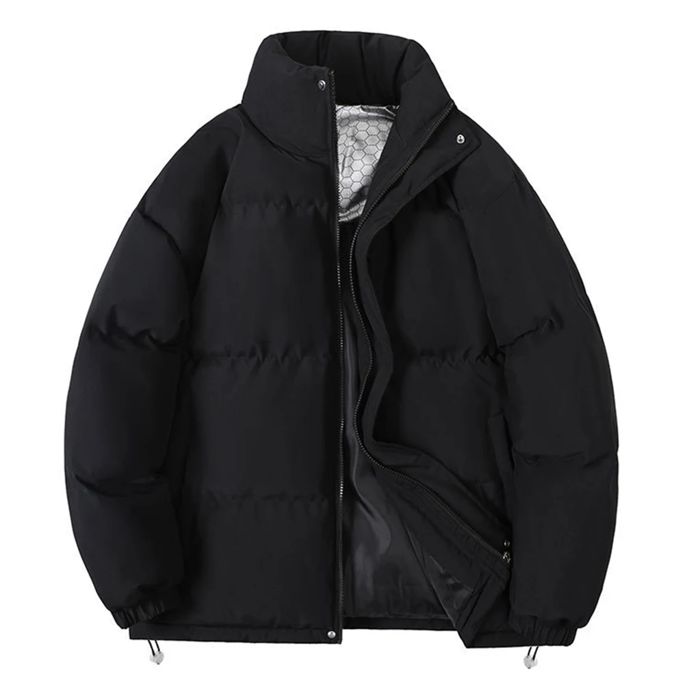 

Thick Casual Parkas for Couples Solid Color Warm Jacket with Stand Collar Designed for Men and Women Daily Outerwear