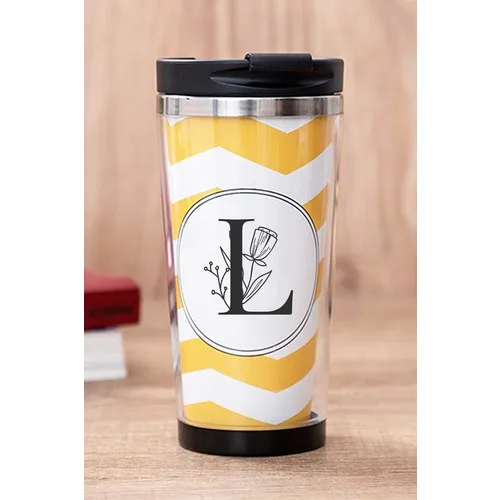 Gift Shop Letter L Flowering Yellow Thermos Cup