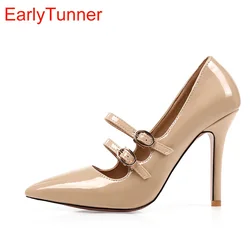 Brand New Elegant Black Apricot Red Women Glossy Formal Pumps High Heels Lady Nude Shoes Plus Big Size Small 30 43 47