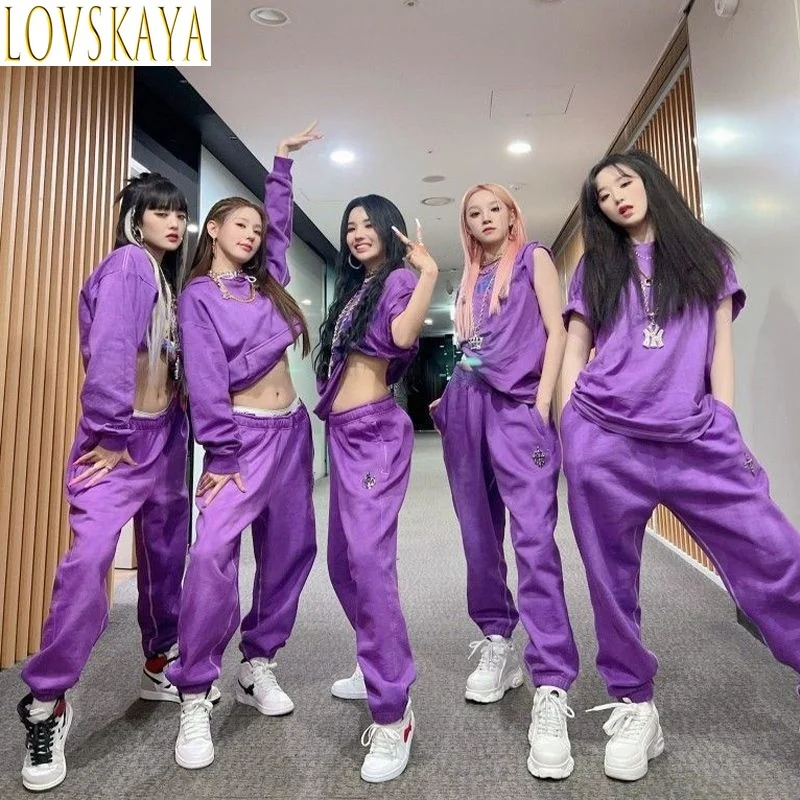 Ensemble de robes violettes haut de gamme pour femmes, groupe de filles, danse de groupe, performance hip-hop, 303, scène 303