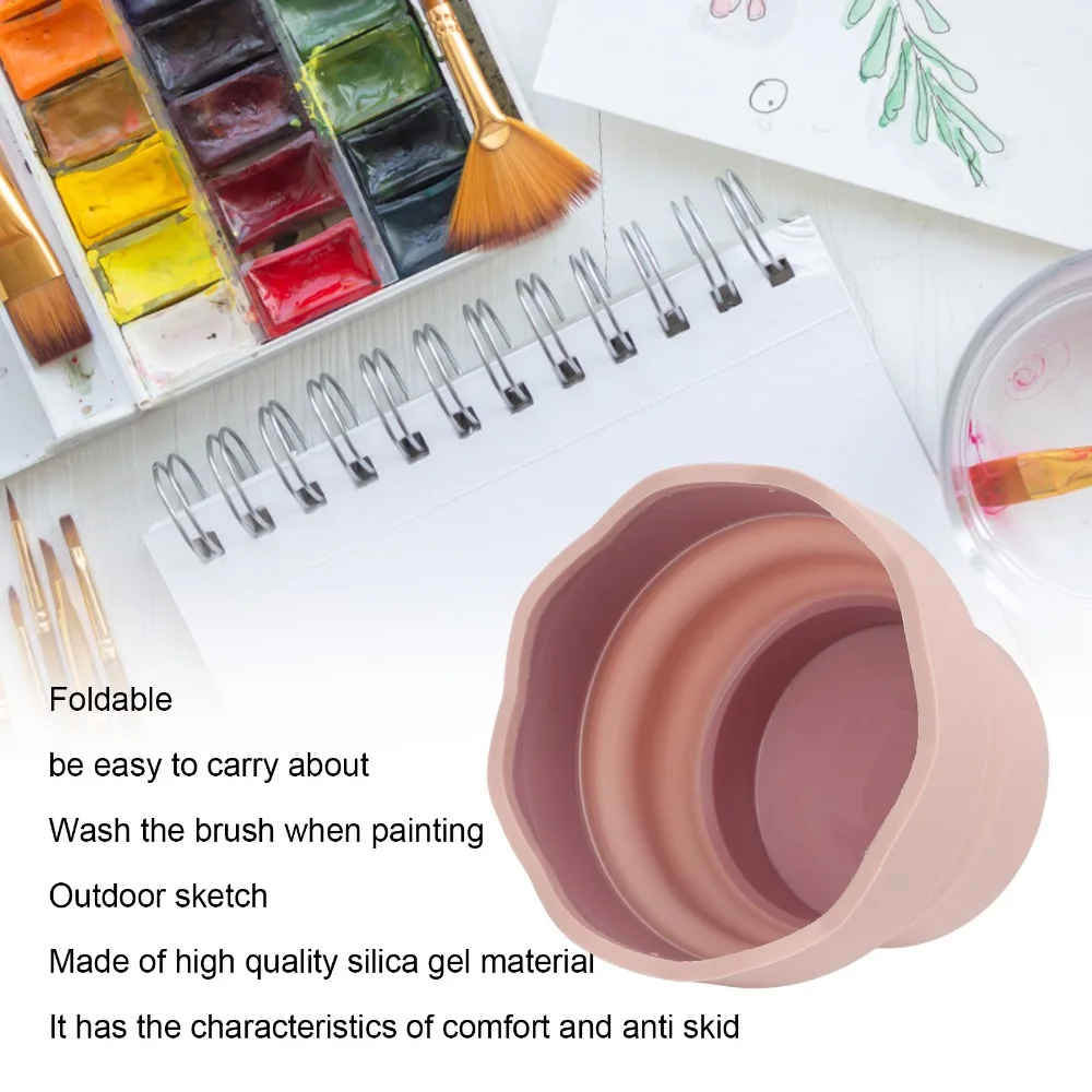 Silicone Material Brush Washing Bucket Folding Design Collapsible Painting Clean Container Multicolor Option 3.82 × 3.15in view 2