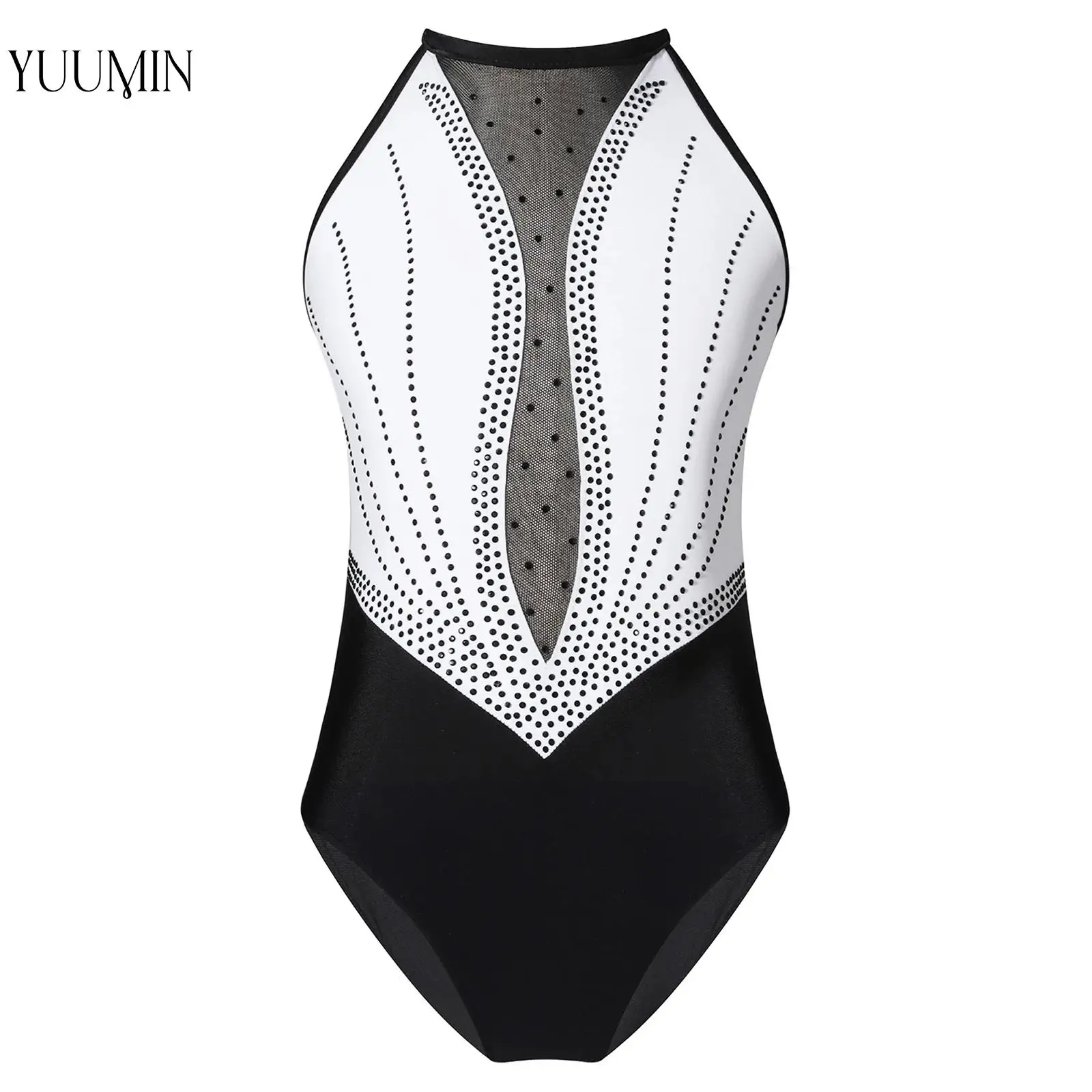 

Swimsuit Kids Girl Bodysuit Sleeveless Shiny Rhinestone Ice Ice Skating Jumpsuit Sleeveless Swimsuit Girl for Ballet Dance