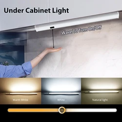 Under Cabinet Light PIR Motion LED Hand Sweep Switch Kitchen Lamp 3 Colors USB Plug Closet Light for Cabinet Closet Kitchen Room