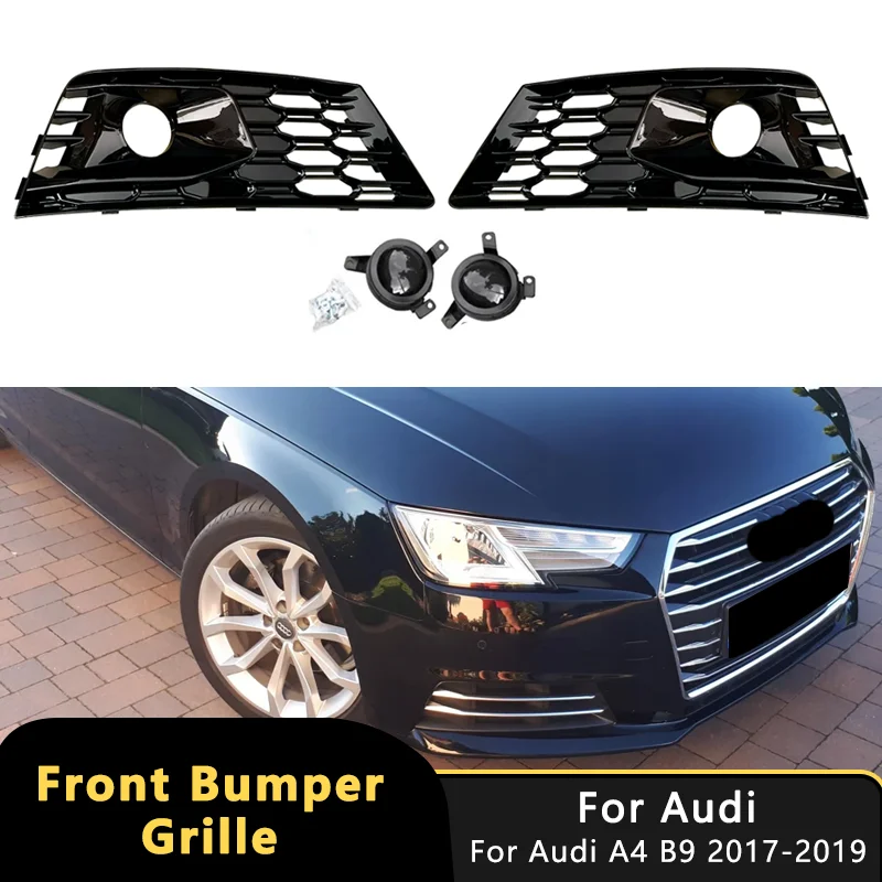 

Honeycomb Mesh For Audi A4 B9 Standard 2016-2019 Front Bumper Fog Light Grill Cover With Fack ACC Trim Car Accessories 8WD807681