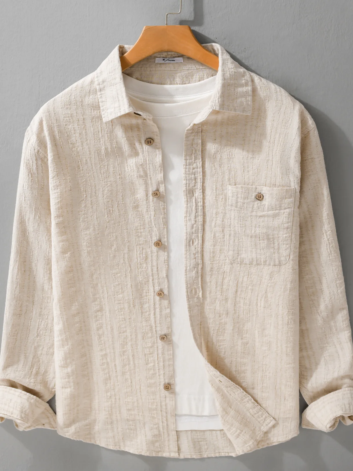 

Мужская однотонная льняная рубашка с длинным рукавом, дышащая, легкая, винтажная, плиссированная, модная, весенняя новинка, повседневная, свободного кроя