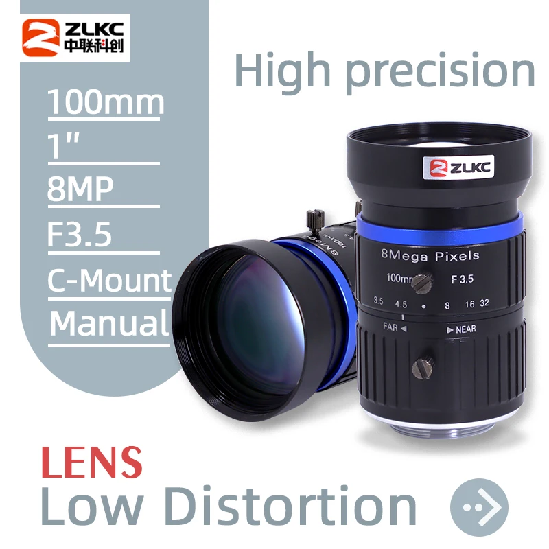 

ZLKC C Mount 100mm Fixed Focal Lenth 8MP FA 1" 8.0Megapixel ITS Camera CCTV Lens Low Distortion Manual Iris F3.5 Machine Vision