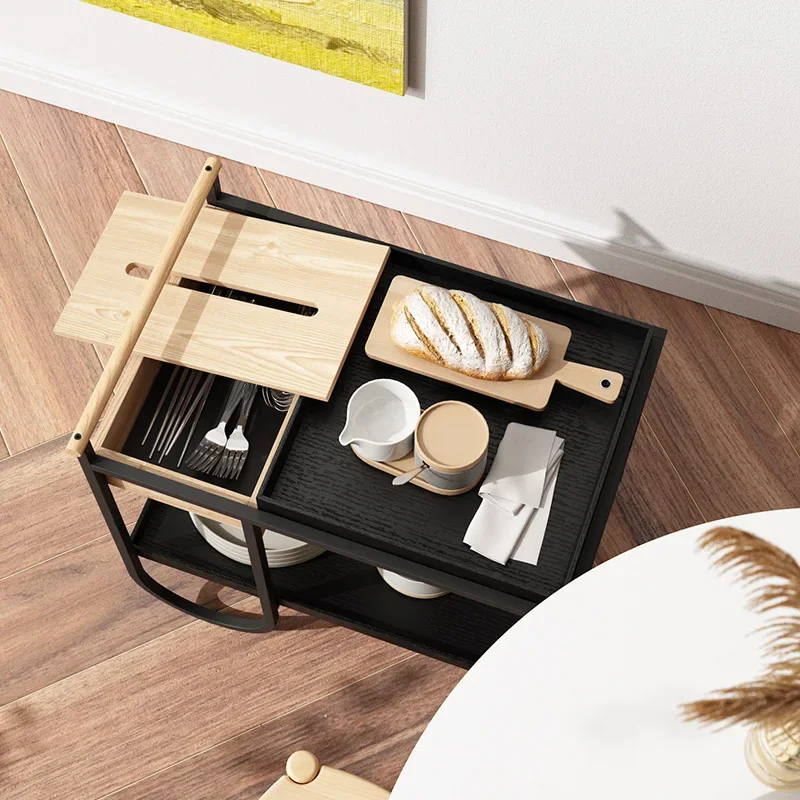 CX simple furniture trolley Nordic solid wood edge table sofa side cabinet coffee table