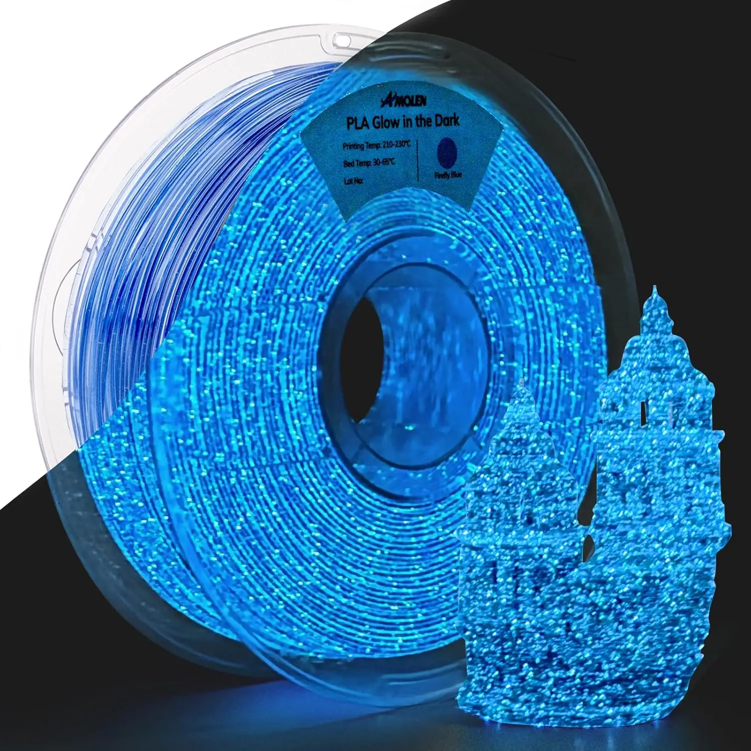 

Glow in the Dark Shiny Firefly Blue PLA Filament, 1.75mm for 3D Printing with UV Lamps, 1kg Spool, High Accuracy