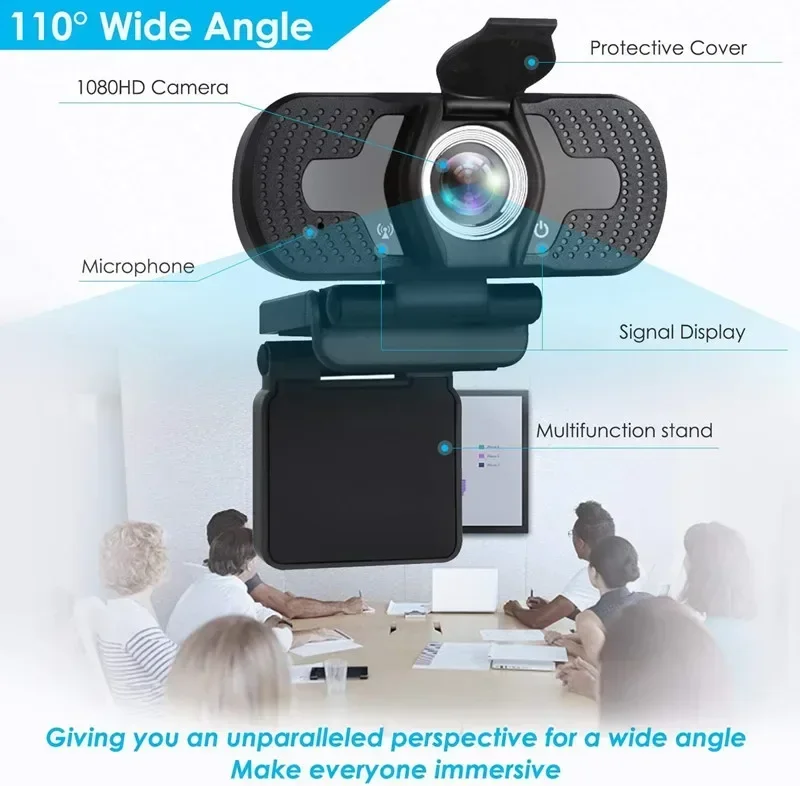 Webcam 1080P Full HD dengan mikrofon, kamera Web 1080p untuk PC komputer Mac Laptop Desktop YouTube Skype USB Camara Web
