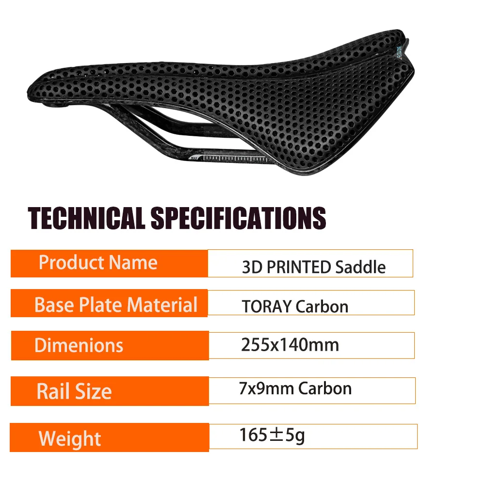 Bicycle Saddle 3D Printing Hollow Carbon Fiber Comfortable and Breathable MTB Road Bicycle Seat Accessories 255X140MM