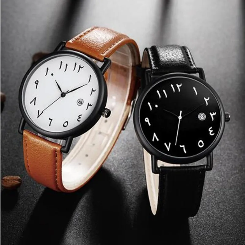 New Luxury Brand Leather Wrist Watch for Men Arabic Numerals Date Casual Sport Quartz Wristwatch Mens Watches Gifts for Men