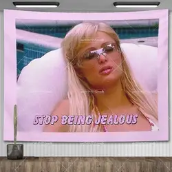 Stop Being Jealous Tapestry Aesthetic Room Decor Funny Y2k Pink Tapestry Wall Hanging Bedroom Decoration College Flag Banner