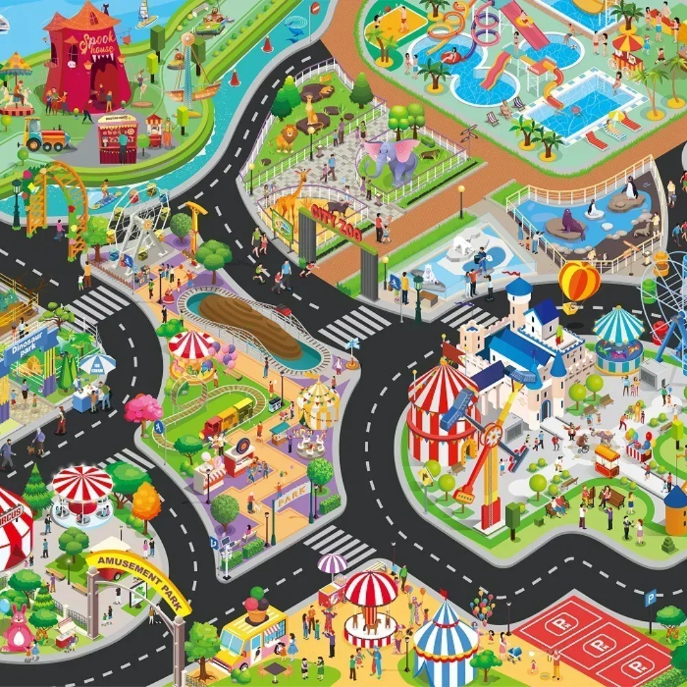Non-Slip Baby Play Mat Crawling Mat Children\'s Toys City Traffic Parking Scene Map Floor Mat for Playroom Baby Toys
