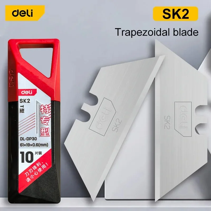 Deli 10/30/50 Pcs Utility Knife Blades SK2 T-shape Sharp Blades With Plastic Case Standard For Utility Knife Replacement
